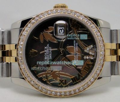 Replica Rolex Datejust Black Maple Leaf Dial 2-Tone Case Watch